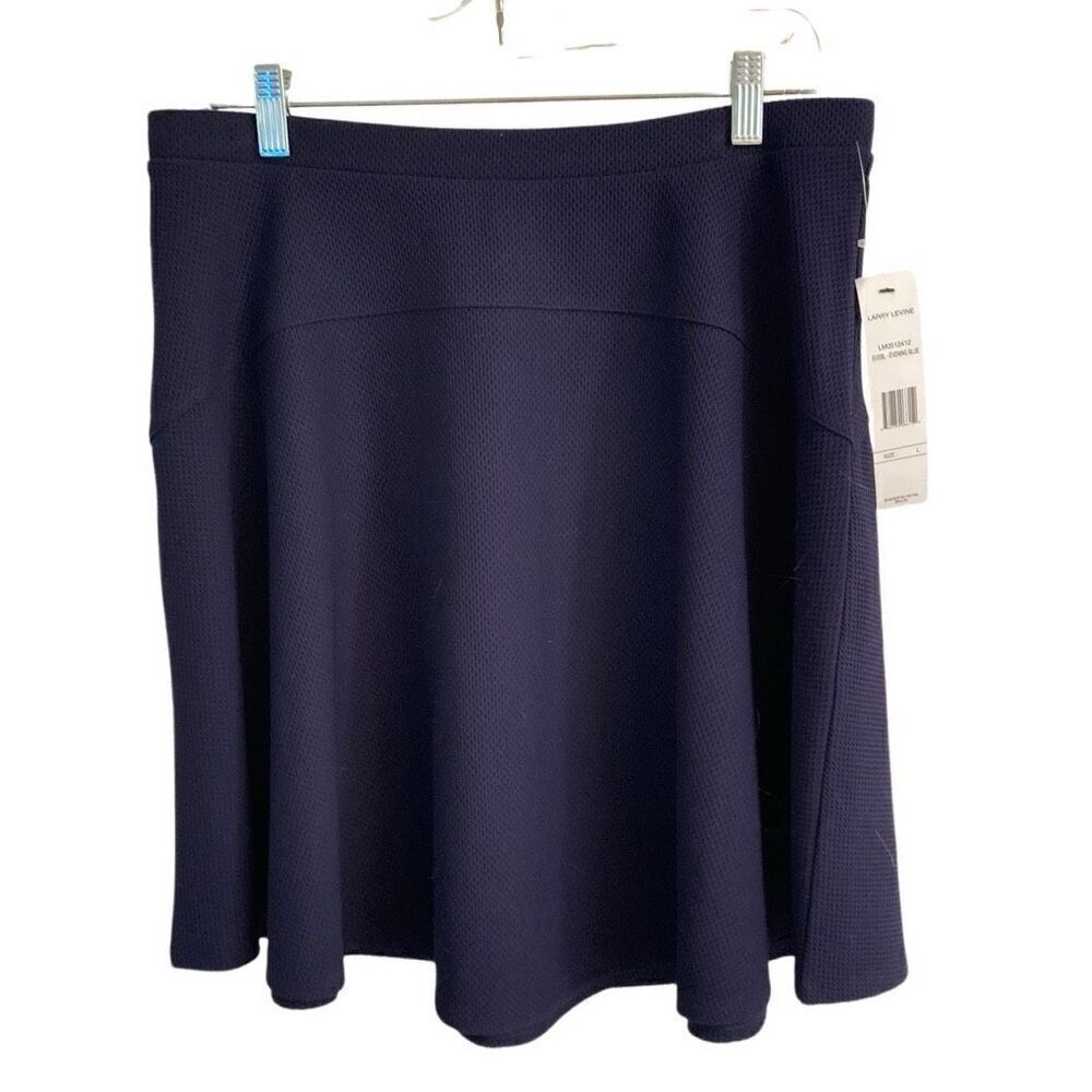Larry Levine career knee length stretch Waffle knit skirt womens L navy blue NEW